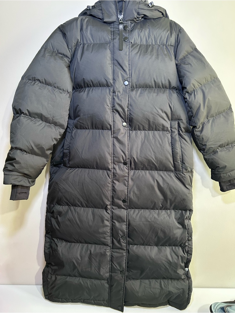Quince Goose Down Long Puffer Coat Black Hooded Water Resistant M NWT